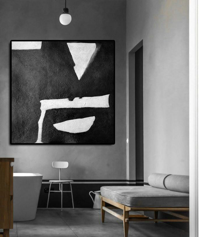 Original Painting Hand Made Large Abstract Art,Oversized Minimal Black And White Painting,Abstract Oil Painting #R7Q0